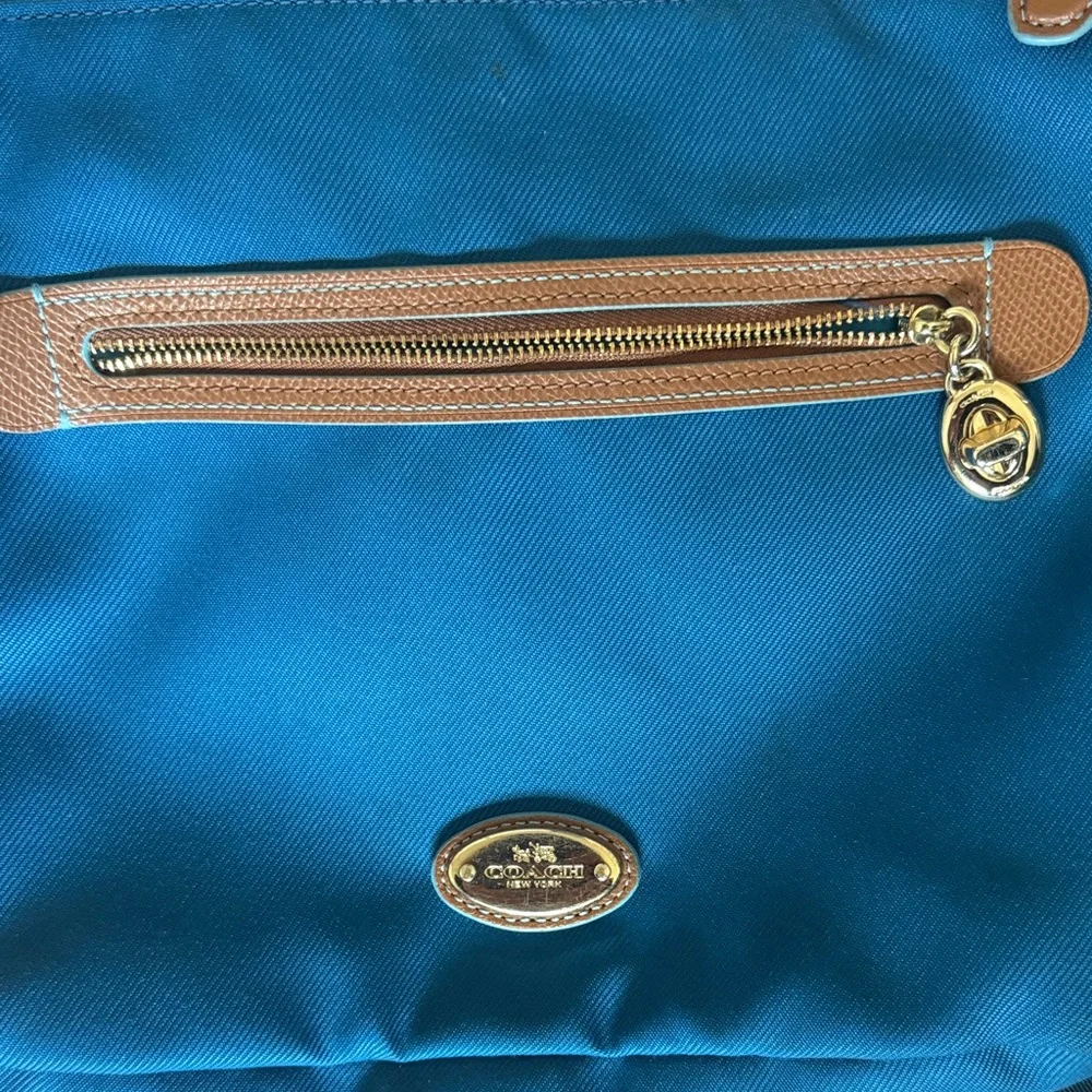 Coach Teal Nylon Crossbody with Tan Leather Trim - Picture 10 of 13